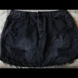 Black Distressed Jean Skirt